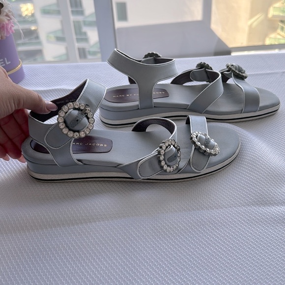 Marc By Marc Jacobs Light Blue Crystal Embellished Satin Charlotte Sandals - Picture 4 of 7